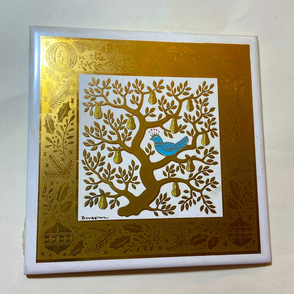 Vtg Berggren On The First Day of Christmas Partridge Trivet Tile Plaque 6"